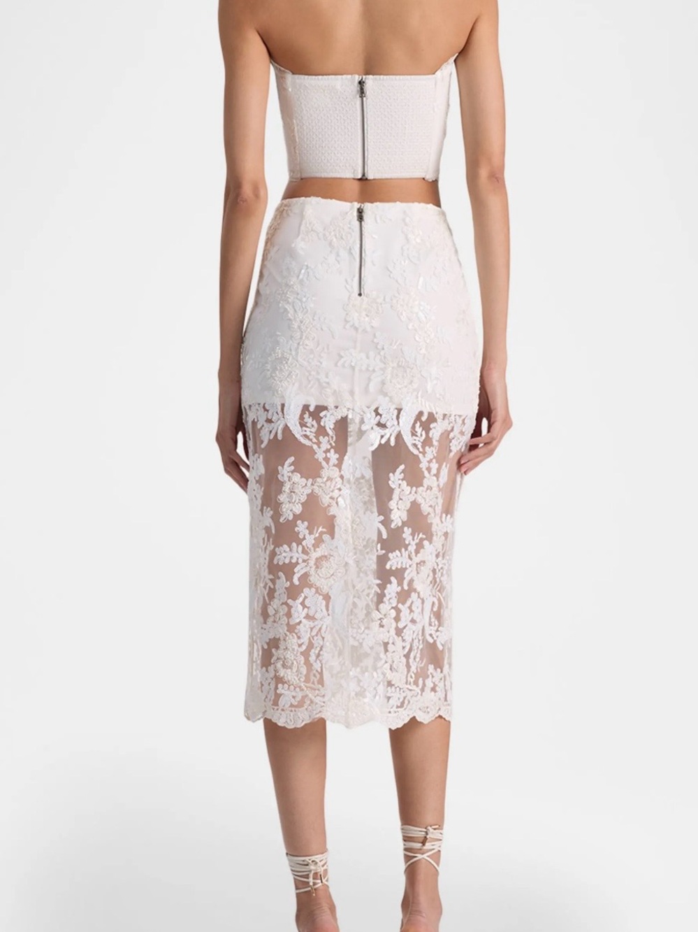 White Lace Sequin Strapless Crop Top - Picture 4 of 5